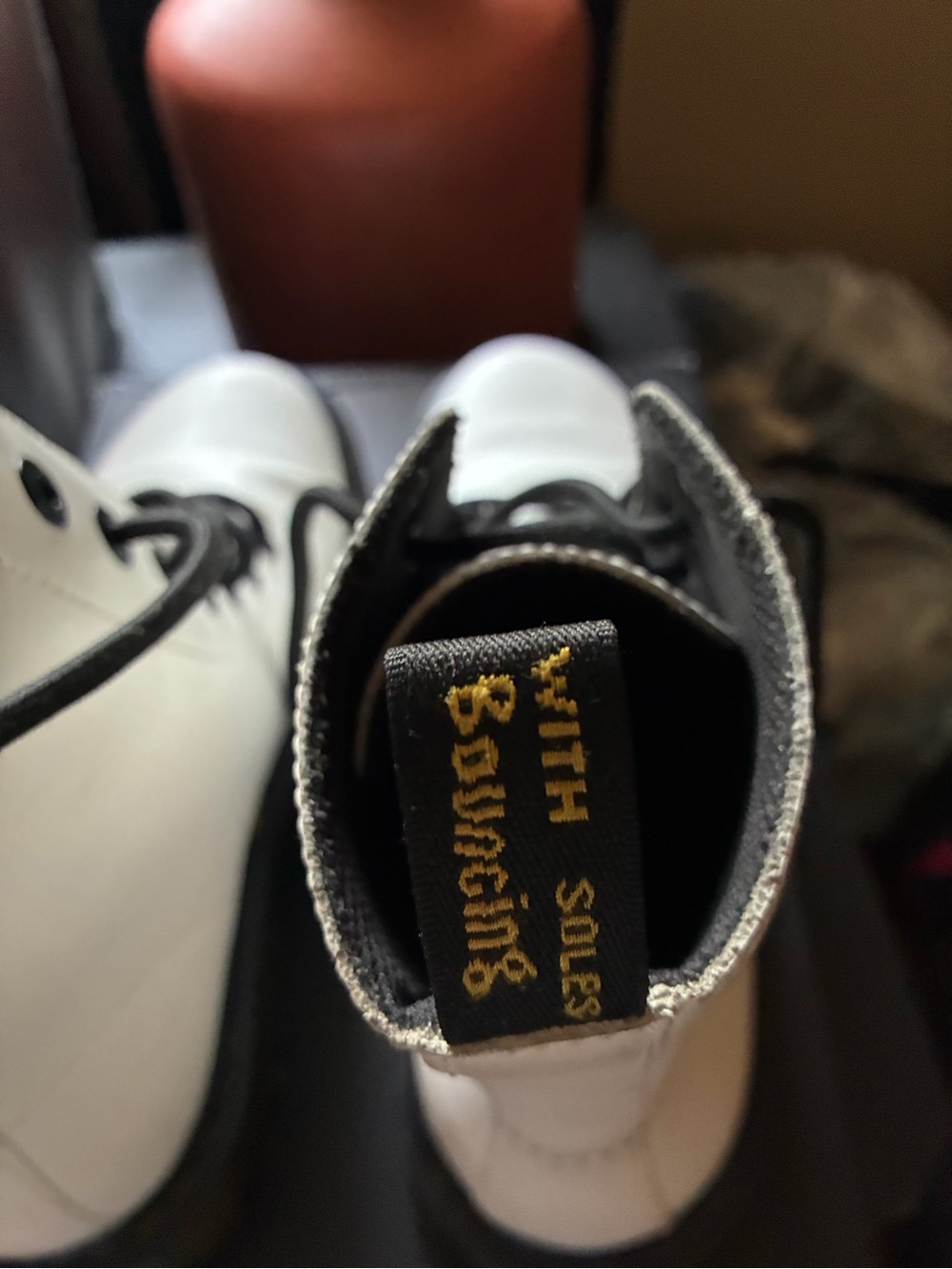 Dr. Martens White and Black Lace-Up Combat Boots - Picture 2 of 4